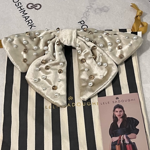 LELE SADOUGHI NWT AUTHENTIC OVERSIZED IVORY VELVET EMBELLISHED BARRETTE main image 14
